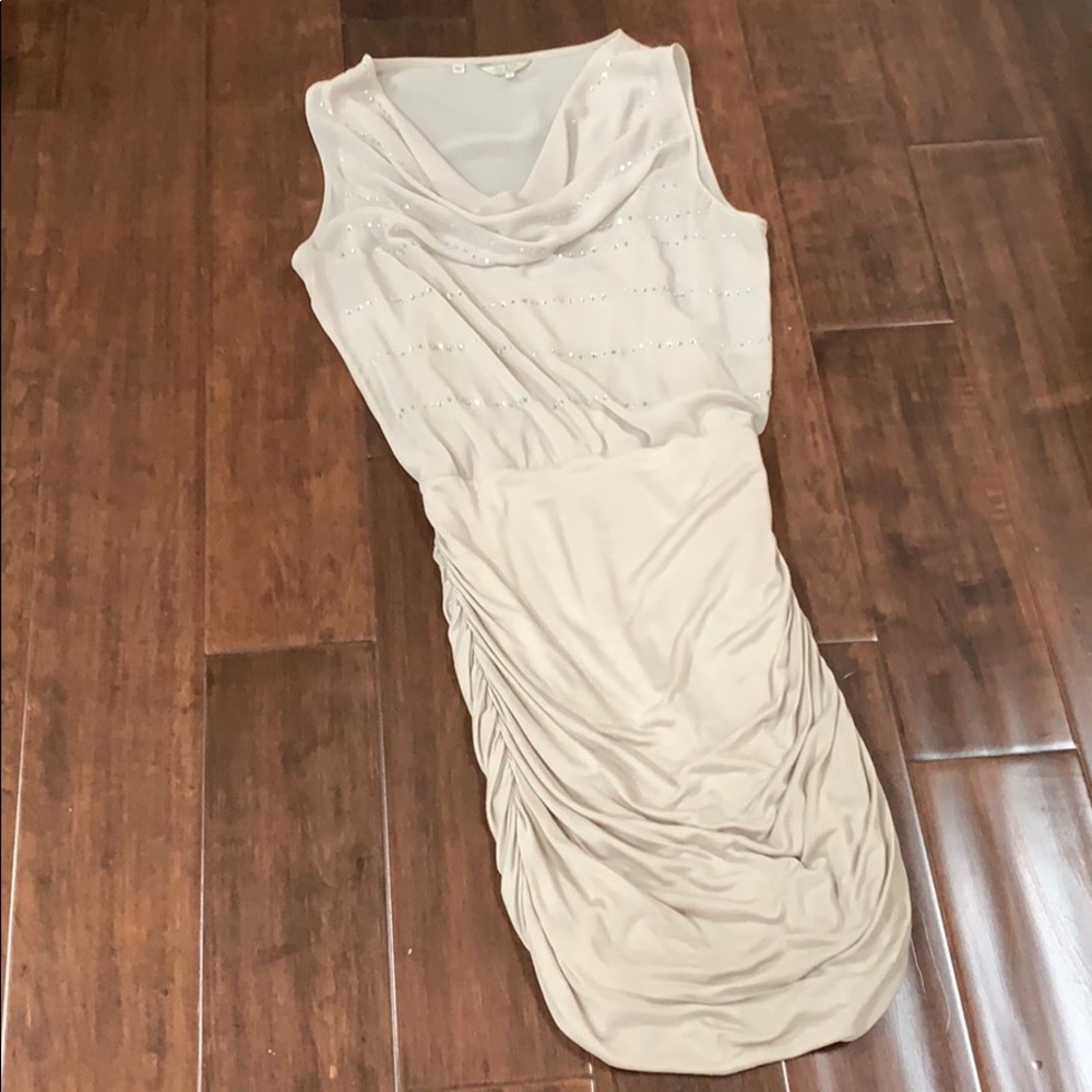 Guess stone colored above knee knit dress.